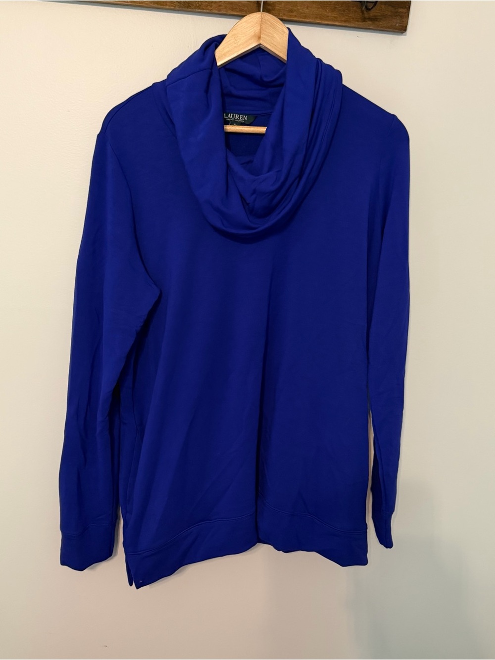 Lauren Ralph Lauren Blue Cowl Neck Sweatshirt Knit Tunic Top Viscose